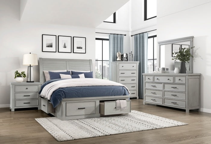 Homelegance 1337-4PC 4 pc Willowbrook light grey finish wood queen bedroom set with underbed drawers