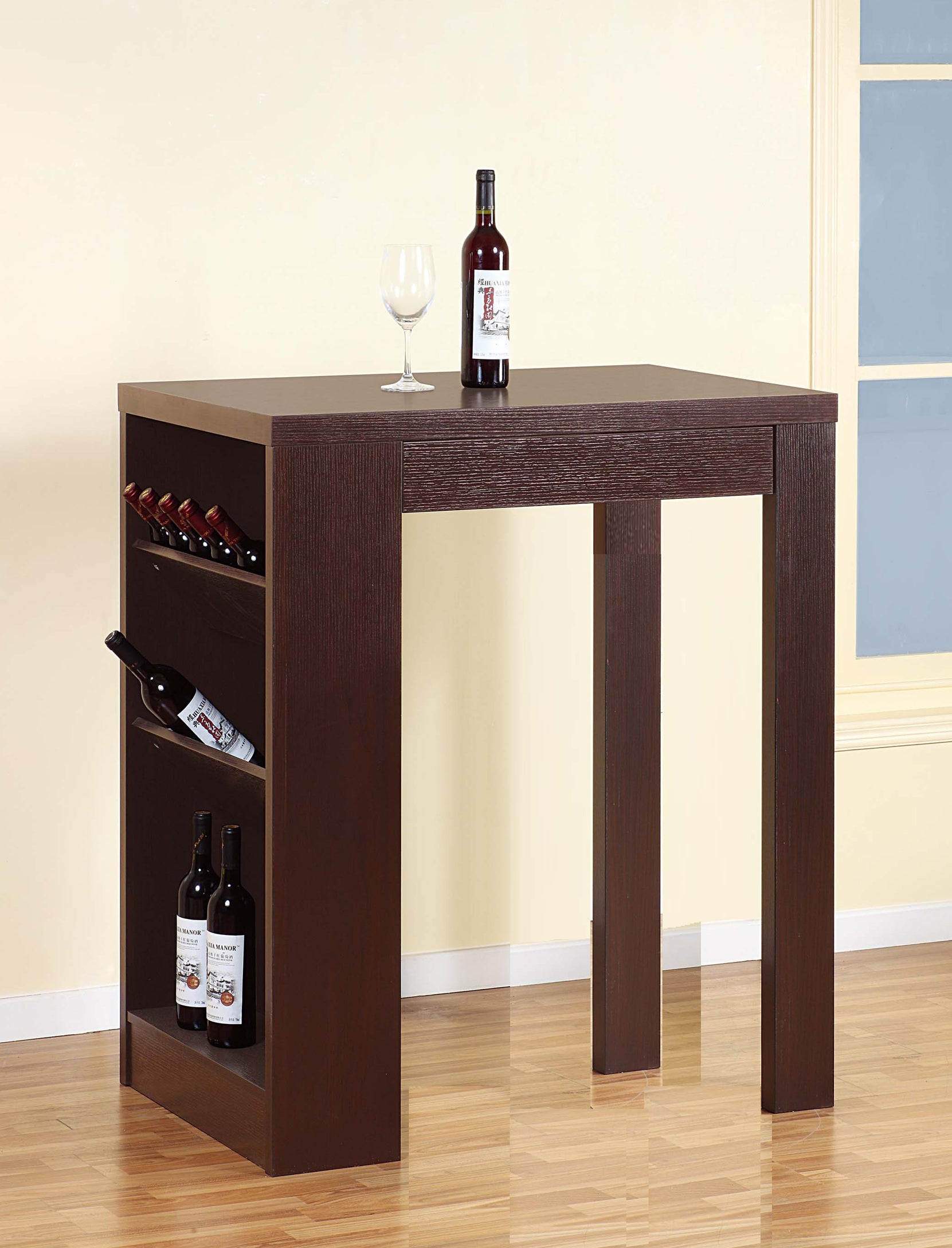 13607  Red cocoa finish wood bar height table bar unit storage