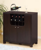 13805 Red cocoa finish wood and bar / wine cabinet buffet server with bottle racks and glass holders