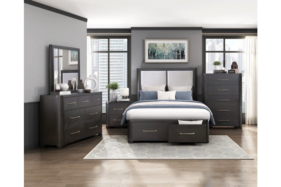 Homelegance 1381-4PC 4 pc Gilbert charcoal finish wood queen bedroom set with underbed drawers