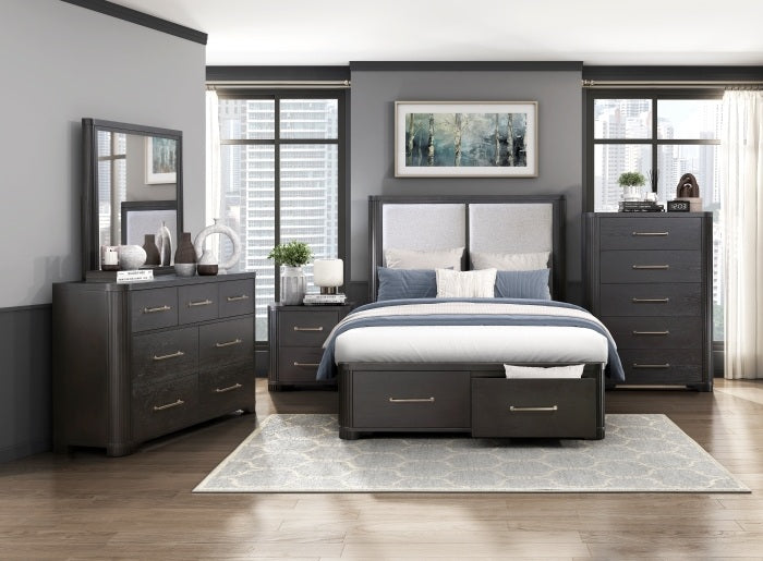 Homelegance 1381-4PC 4 pc Gilbert charcoal finish wood queen bedroom set with underbed drawers