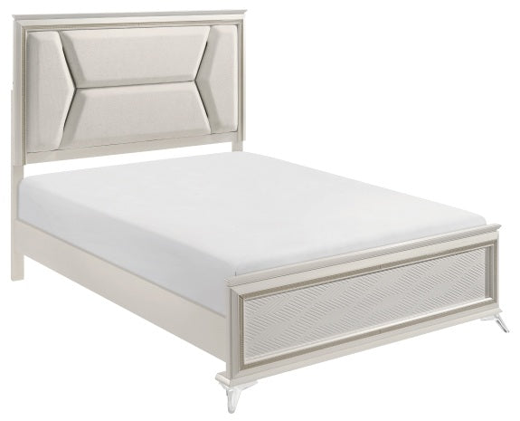 Homelegance 1383-4PC 4 pc Audra white and gold finish wood LED accent lighted headboard queen bedroom set