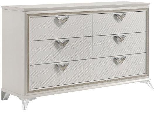 Homelegance 1383-4PC 4 pc Audra white and gold finish wood LED accent lighted headboard queen bedroom set