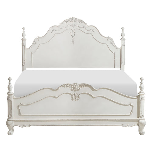 Homelegance Cinderella Antique White & Grey Rub-Through Finish Wood Queen 4 Pc Bed Poster Set – 1386NW-4PC