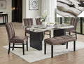 1420T-6PC 6 pc Vega black finish wood and multi tone faux marble top dining table set with bench