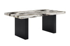 1420T-6PC 6 pc Vega black finish wood and multi tone faux marble top dining table set with bench