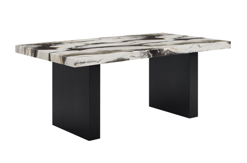 1420T-6PC 6 pc Vega black finish wood and multi tone faux marble top dining table set with bench