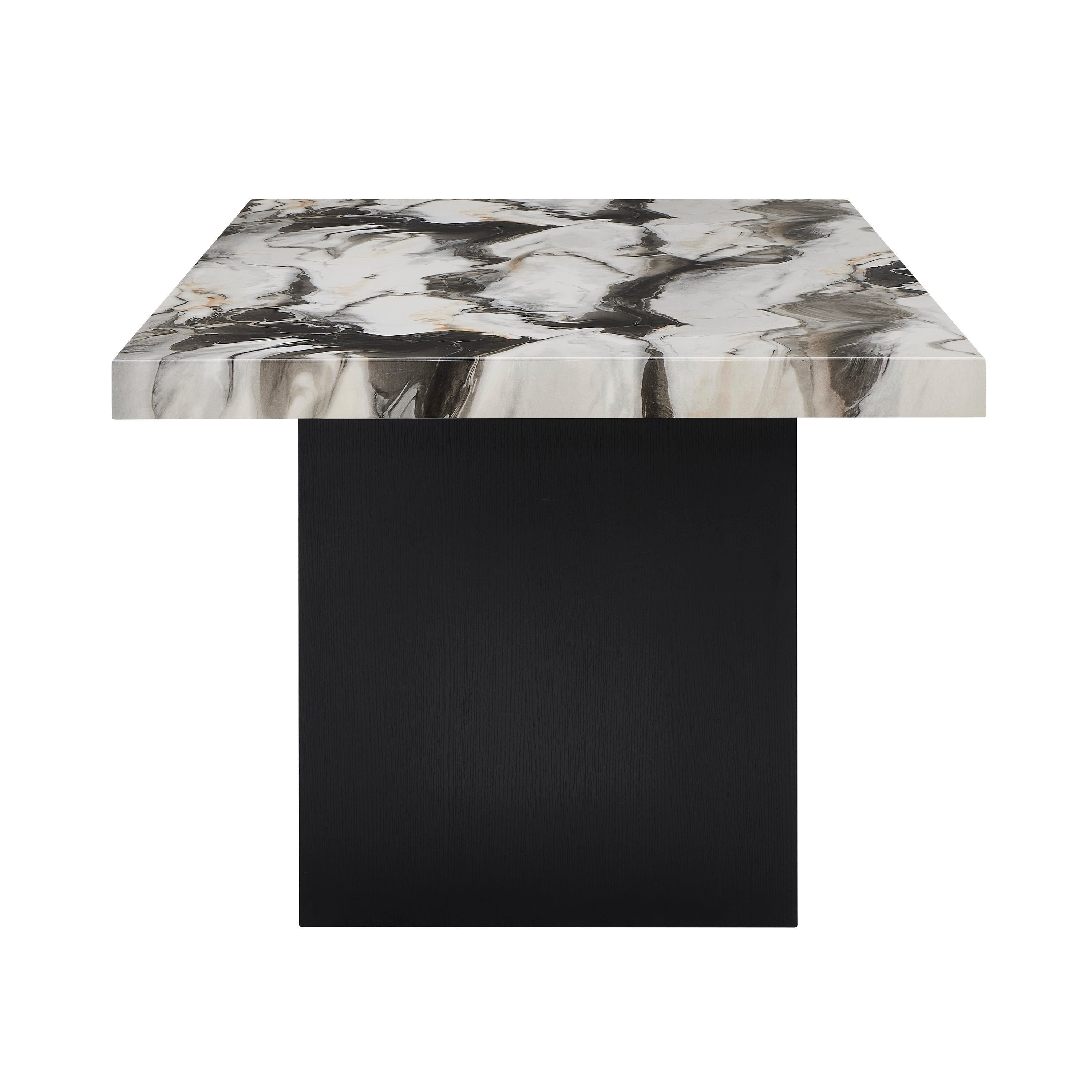 1420T-6PC 6 pc Vega black finish wood and multi tone faux marble top dining table set with bench