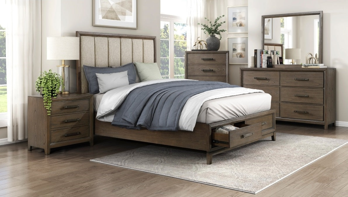 Homelegance 1422-4PC 4 pc Herman wire brushed dark charcoal finish wood queen platform bedroom set footboard drawers