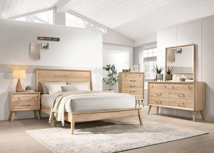 Homelegance 1444-4PC 4 pc Marrin natural oak finish wood mid century modern queen bedroom set