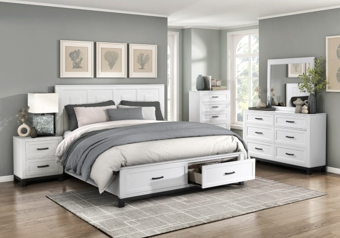 Homelegance 1450WH-4PC 4 pc Garrestoon white finish wood paneled queen bedroom set