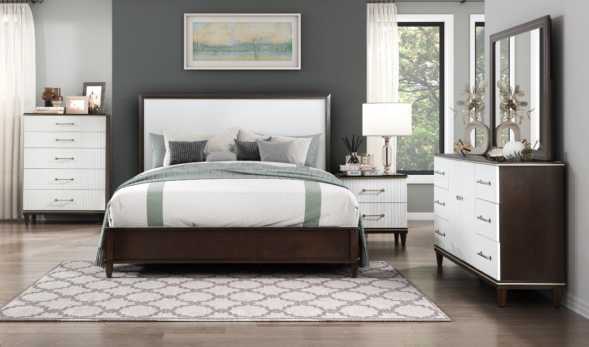 Homelegance 1451-4PC 4 pc Niles two tone white and cherry finish wood paneled modern queen bedroom set