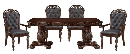 Homelegance 1468-108  7 pc Adelina cherry finish wood double pedestal carved ornate accents dining table set