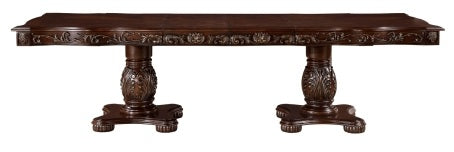 Homelegance 1468-108  7 pc Adelina cherry finish wood double pedestal carved ornate accents dining table set