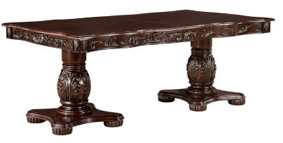 Homelegance 1468-108  7 pc Adelina cherry finish wood double pedestal carved ornate accents dining table set