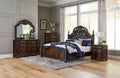 Homelegance 1468-4PC 4 pc Adelina cherry finish wood button tufted faux leather ornate crown queen bedroom set