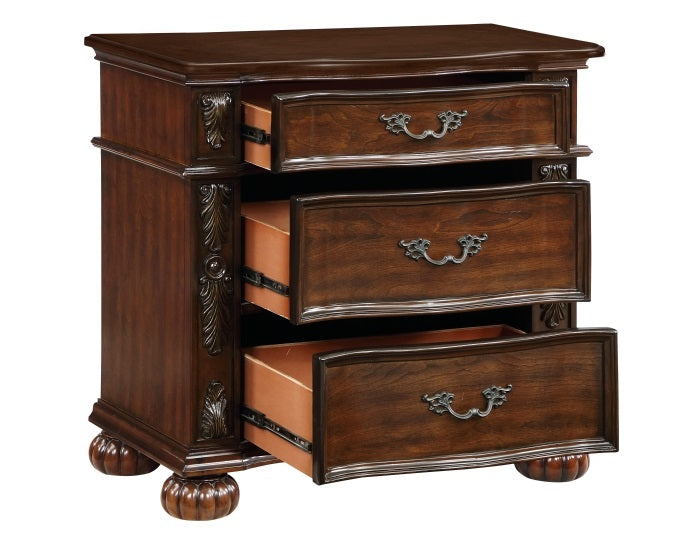 Homelegance 1468-4PC 4 pc Adelina cherry finish wood button tufted faux leather ornate crown queen bedroom set