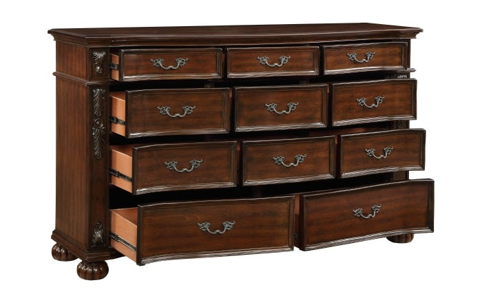 Homelegance 1468-4PC 4 pc Adelina cherry finish wood button tufted faux leather ornate crown queen bedroom set