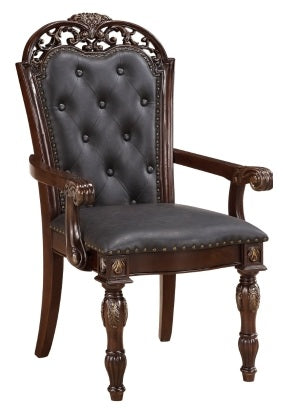 Homelegance 1468-108  7 pc Adelina cherry finish wood double pedestal carved ornate accents dining table set