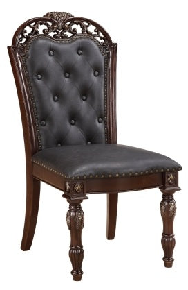 Homelegance 1468-108  7 pc Adelina cherry finish wood double pedestal carved ornate accents dining table set