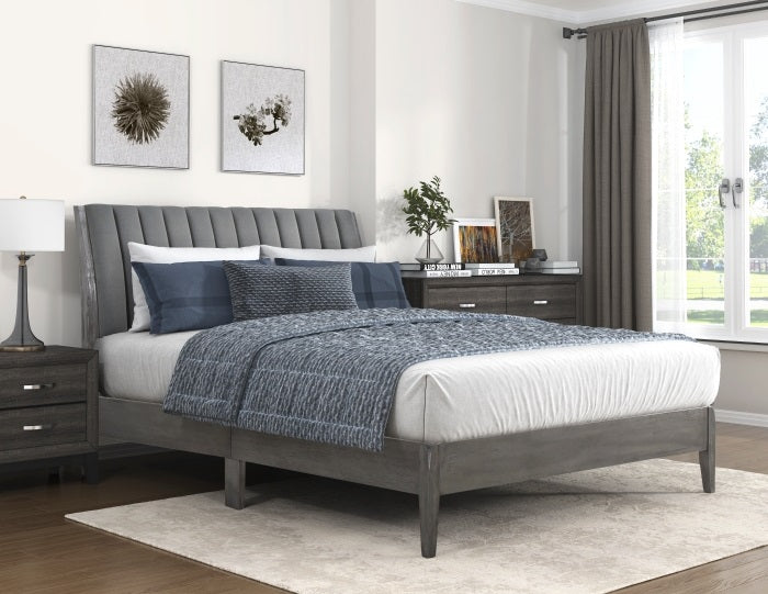 Homelegance 1492GY-1 Dade grey velvet channel tufted fabric headboard queen bed