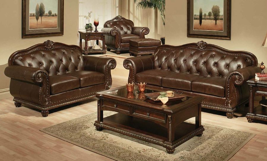 Acme 15030-31 2 pc Astoria grand mejia anondale espresso top grain leather sofa and love seat set