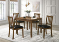 Coaster 150400 5 pc Parkwood honey brown finish wood dining table set black faux leather seats