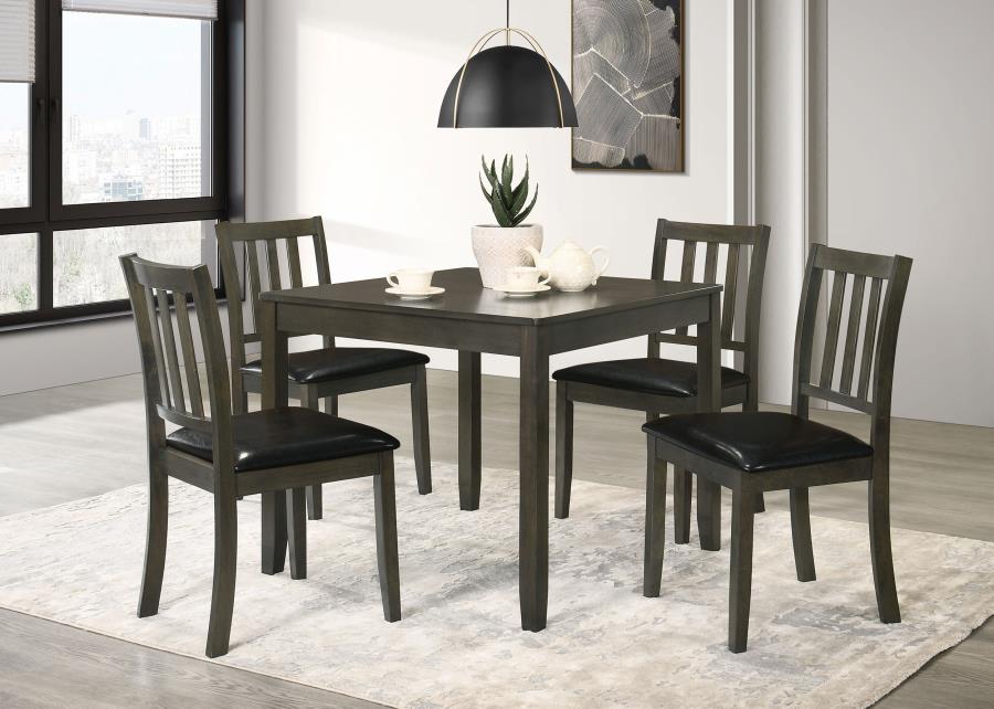 Coaster 150410 5 pc Parkwood charcoal finish wood dining table set black faux leather seats