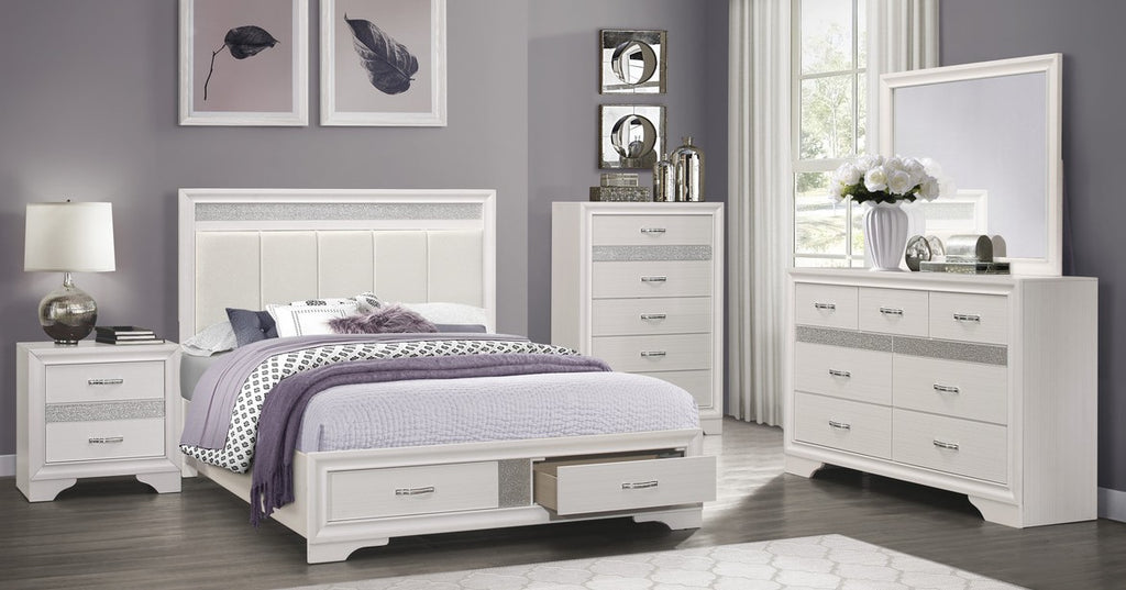 Homelegance 1505W-4PC 4 p Luster wood grain white finish wood paneled style queen bedroom set glitter accents