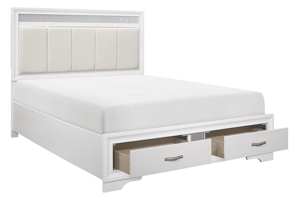 Homelegance 1505W-4PC 4 p Luster wood grain white finish wood paneled style queen bedroom set glitter accents