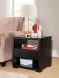 151278ET  Faux crocodile black finish wood chair side accent end table with drawer and lower shelf