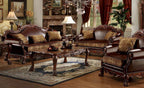 Acme 15160-61 2 pc Astoria grand bethnal dresden cherry oak finish wood fabric and faux leather sofa and love seat set
