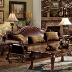 Acme 15160-61 2 pc Astoria grand bethnal dresden cherry oak finish wood fabric and faux leather sofa and love seat set