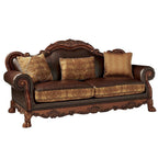 Acme 15160-61 2 pc Astoria grand bethnal dresden cherry oak finish wood fabric and faux leather sofa and love seat set