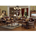 Acme 2 pc Astoria Grand Bethnal Dresden Cherry Oak Fabric & Faux Leather Sofa and Love Seat Set – 15160-61