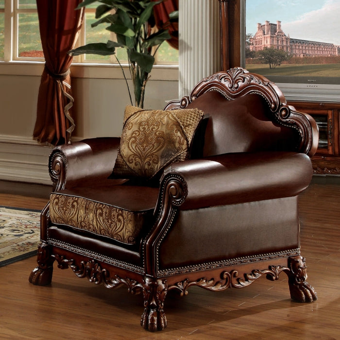 Acme 2 pc Astoria Grand Bethnal Dresden Cherry Oak Fabric & Faux Leather Sofa and Love Seat Set – 15160-61