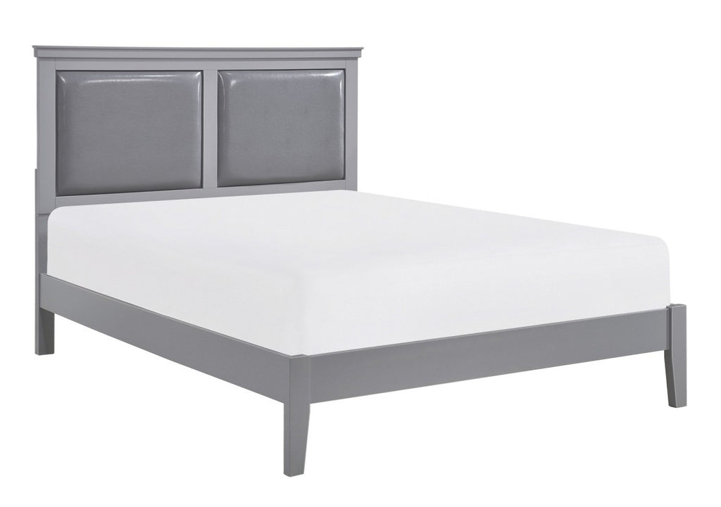 Homelegance 1519GY-4PC 4 p Seabright grey finish wood modern style queen bedroom set faux leather headboard