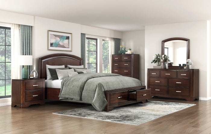 Homelegance 1520CH-4PC 4 pc Hudson cherry finish wood curved top queen bedroom set