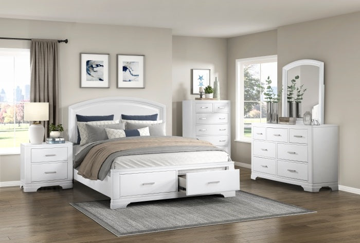 Homelegance 1520WH-4PC 4 pc Hudson white finish wood curved top queen bedroom set