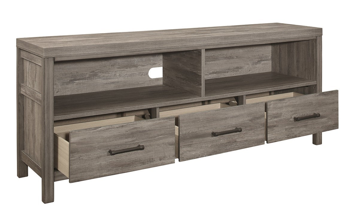 Homelegance 15260-66-3PC 3 pc Bainbridge grey weathered wood grain look finish wood tv entertainment center 66" tv stand with side piers