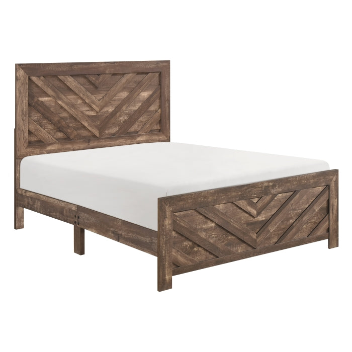 Homelegance 1534NP-4PC 4 pc Canora grey Lorenzi rustic brown wood grain finish chevron design bedroom set