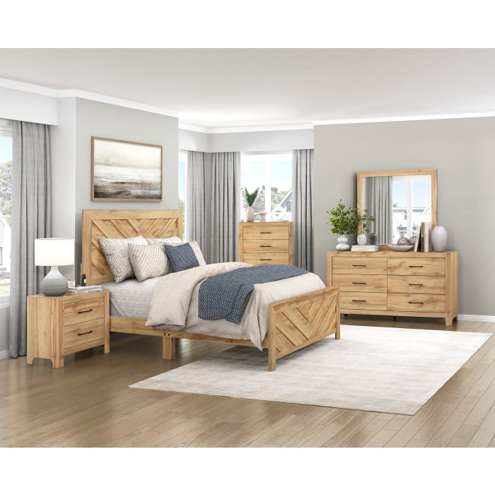 Homelegance 1534NPNA-4PC 4 pc Lorenzi natural pine wood grain finish chevron design bedroom set