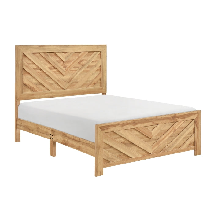 Homelegance 1534NPNA-4PC 4 pc Lorenzi natural pine wood grain finish chevron design bedroom set