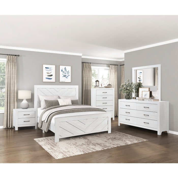 Homelegance 1534NPWH-4PC 4 pc Lorenzi rustic white wood grain finish chevron design bedroom set