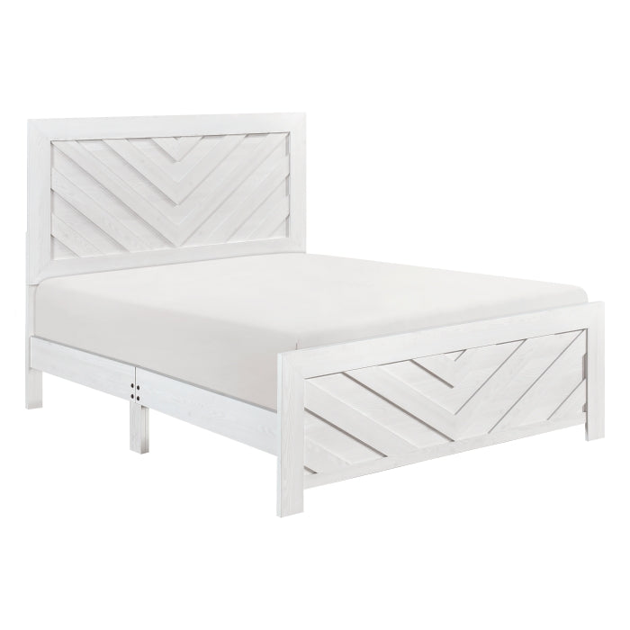 Homelegance 1534NPWH-4PC 4 pc Lorenzi rustic white wood grain finish chevron design bedroom set