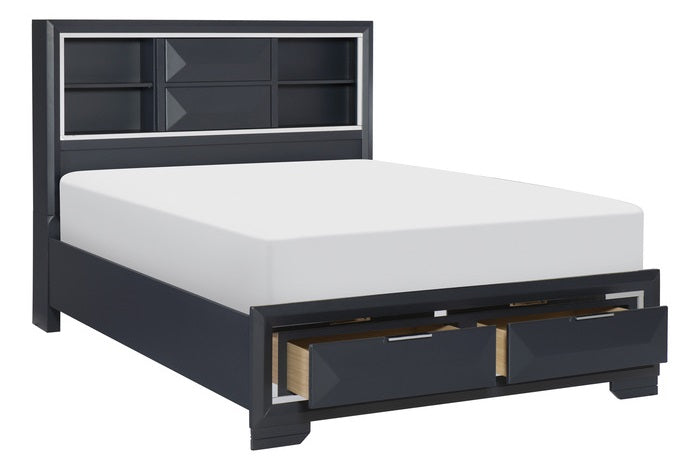 Homelegance 1553-4PC 4 pc Rosemont midnight blue finish wood storage queen bedroom set