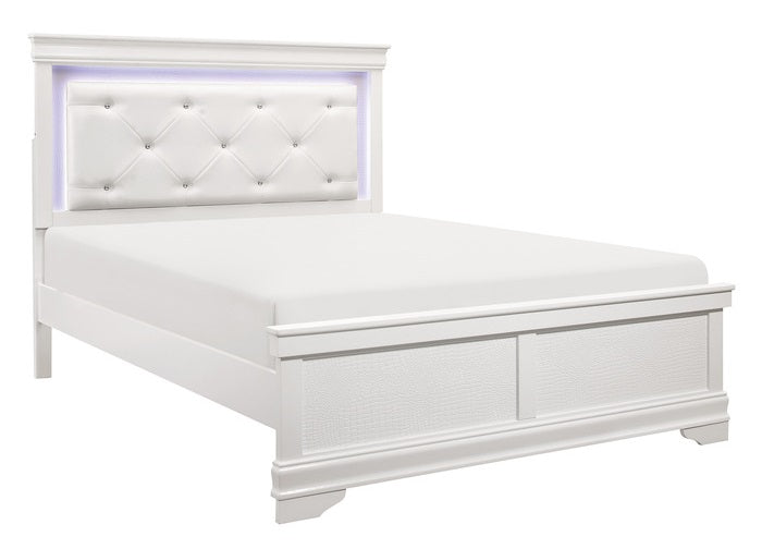 Homelegance 1556W-4PC 4 pc Lana white aligator embossed finish wood LED headboard queen bedroom set