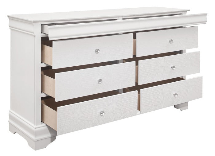 Homelegance 1556W-4PC 4 pc Lana white aligator embossed finish wood LED headboard queen bedroom set
