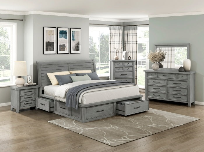 Homelegance 1559DG-4PC 4 pc Logandale grey finish wood queen bedroom set with underbed drawers