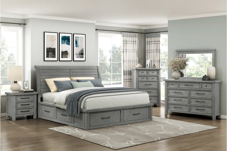 Homelegance 1559DG-4PC 4 pc Logandale grey finish wood queen bedroom set with underbed drawers